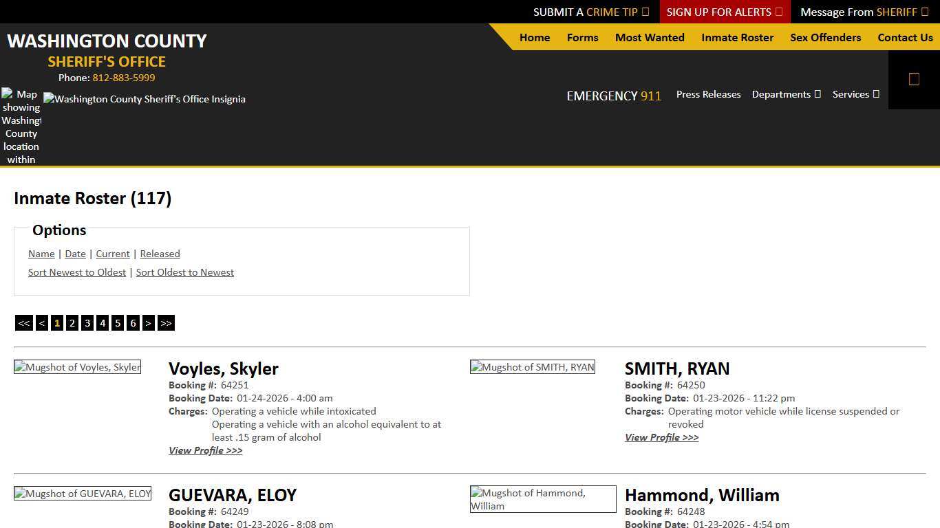 Inmate Roster - Current Inmates Booking Date Descending - Washington County IN Sheriff